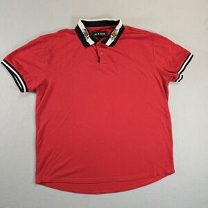 Reason Polo Shirt Mens L Red Good Q8-122 Rose Embroidered Collar Streetwear
